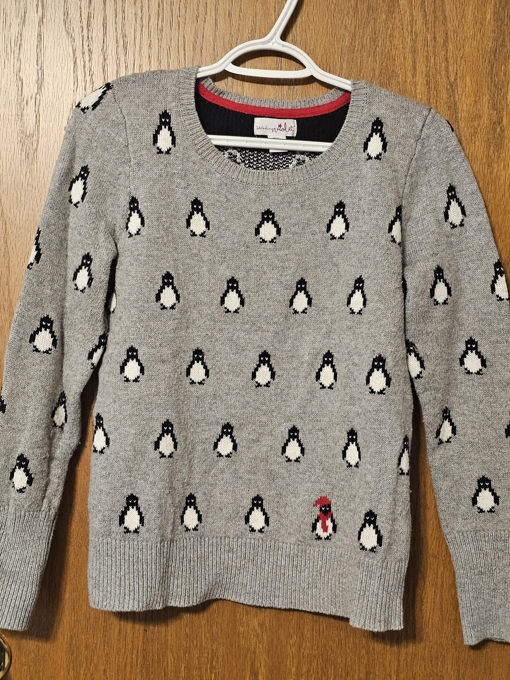 Shrinking Violet Gray and Black Knit Sweater with Red Trim